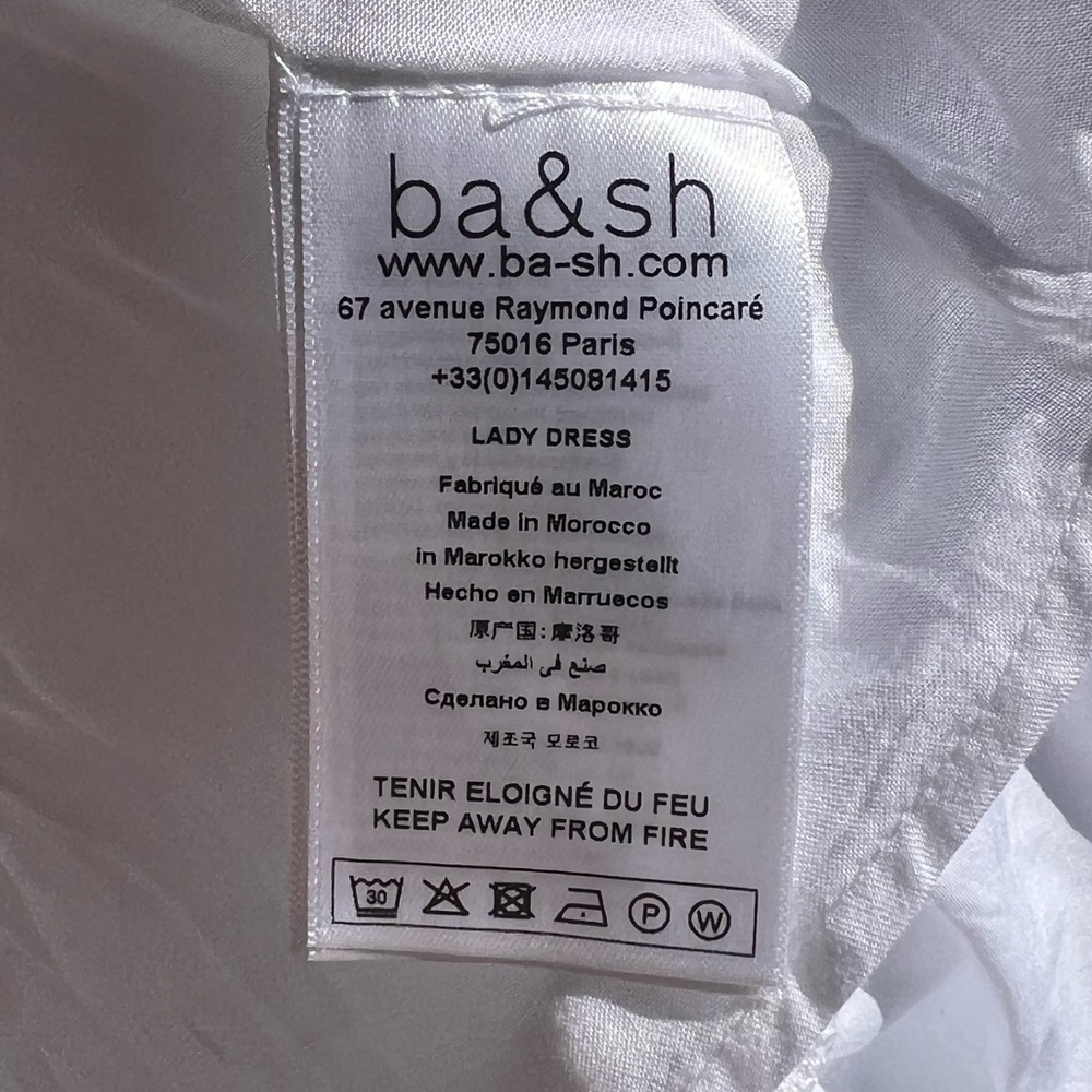 🆕ba&sh Cotton White Mini Dress Smocked Ruffle Hem Summer Casual Boho Chic Size S - Picture 16 of 17